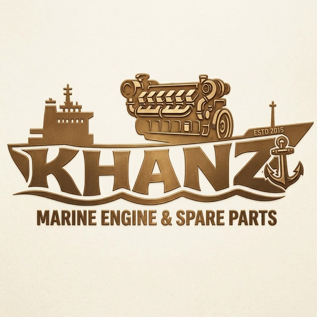Khanz Marine logo — ship carrying a marine engine